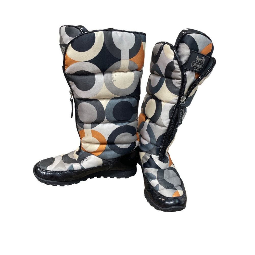 coach Jolt womans monogram fabric mid calf winter boots sz 7B SKU 9772 - Picture 2 of 15